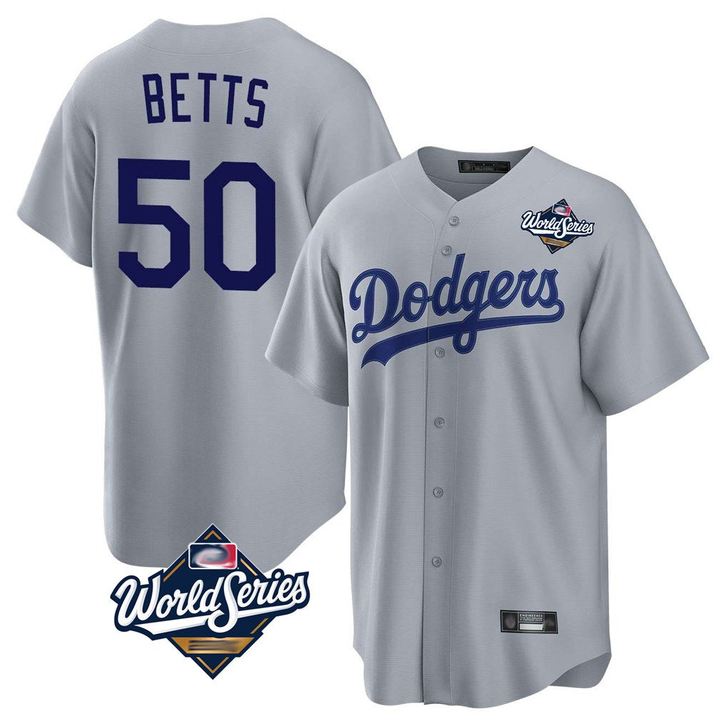 Los Angeles Dodgers #50 Mookie Betts Player Gray REYNOLDS World Series Game Stitched Jerseys