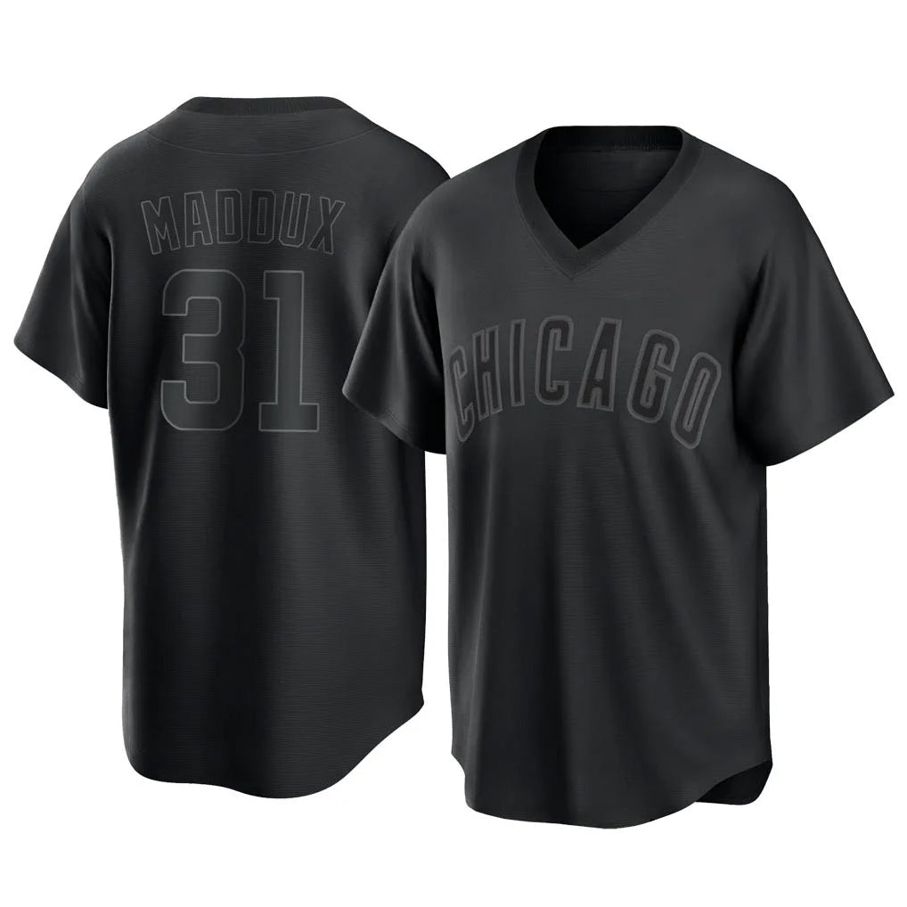 Chicago Cubs #31 Greg Maddux Player Black REYNOLDS T-shirt Home Game Stitched Jerseys