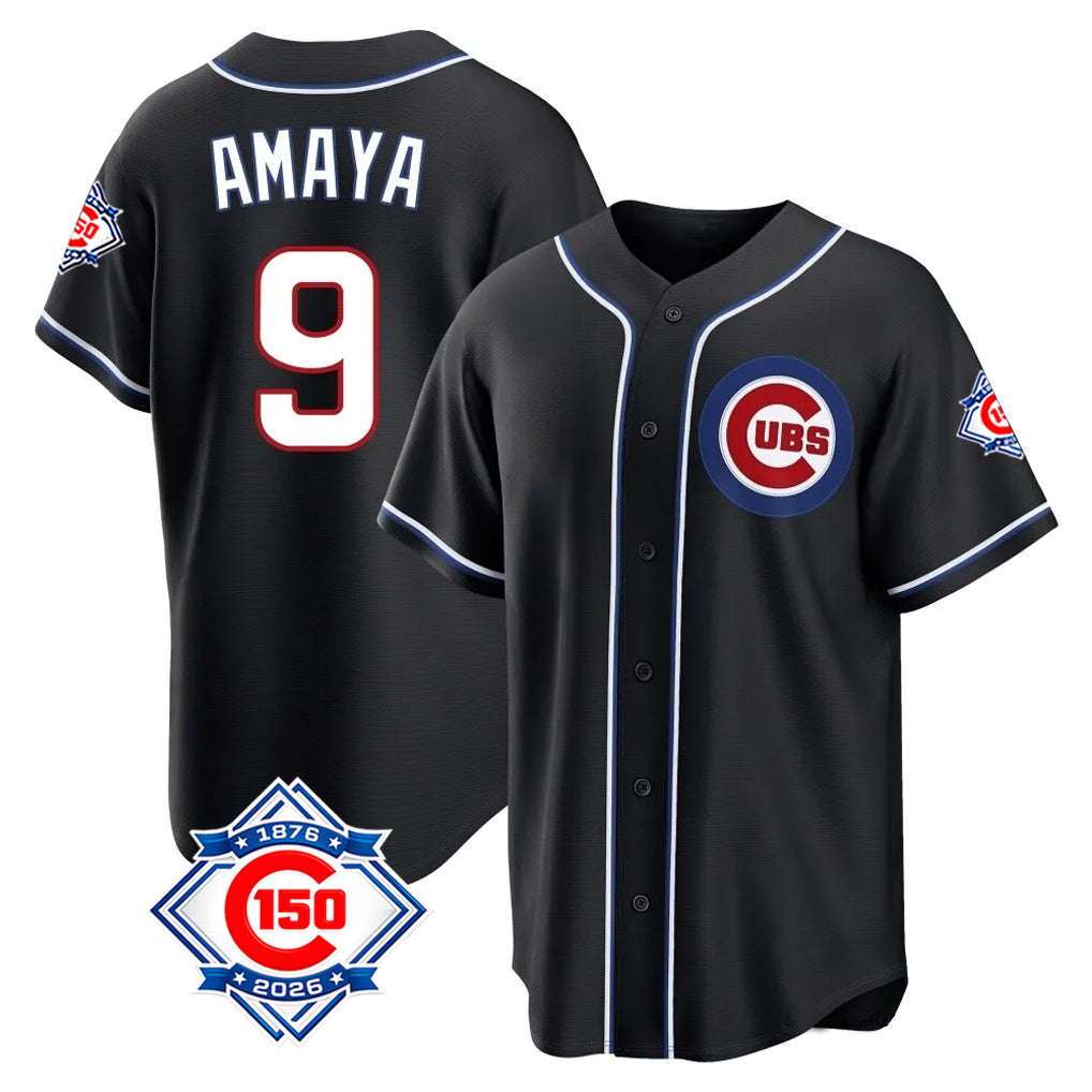 Chicago Cubs #9 Miguel Amaya Player Black REYNOLDS Fashion Out 150th Anniversary Game Stitched Jerseys