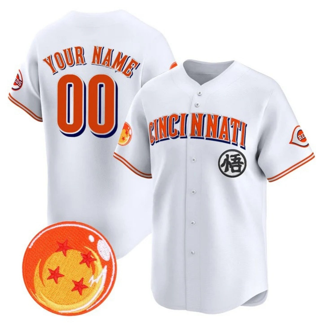 Custom Cincinnati Reds x Dragon Ball White REYNOLDS Vapor Premier Limited Jersey - All Stitched