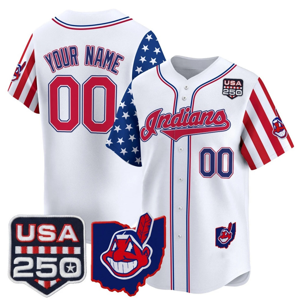 Custom Cleveland Indians White REYNOLDS America 250 Edition Vapor Premier Limited Jersey - All Stitched