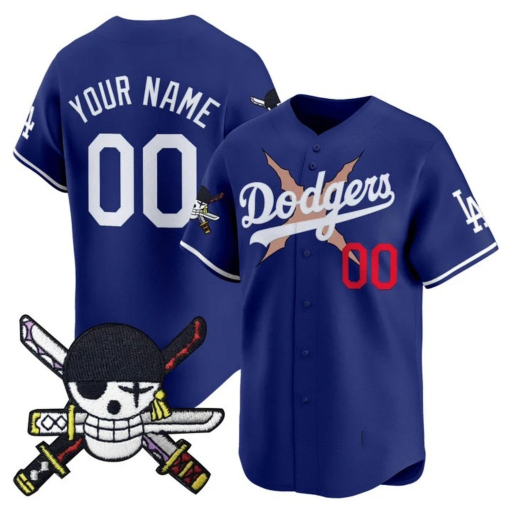 Custom Los Angeles Dodgers x One Piece Royal REYNOLDS Zoro Patch Vapor Premier Limited Jersey - Stitched