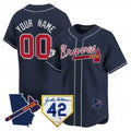 Custom Atlanta Braves 2024 Robinson & Georgia Patch Vapor Premier Limited Jersey ¨C Navy REYNOLDS