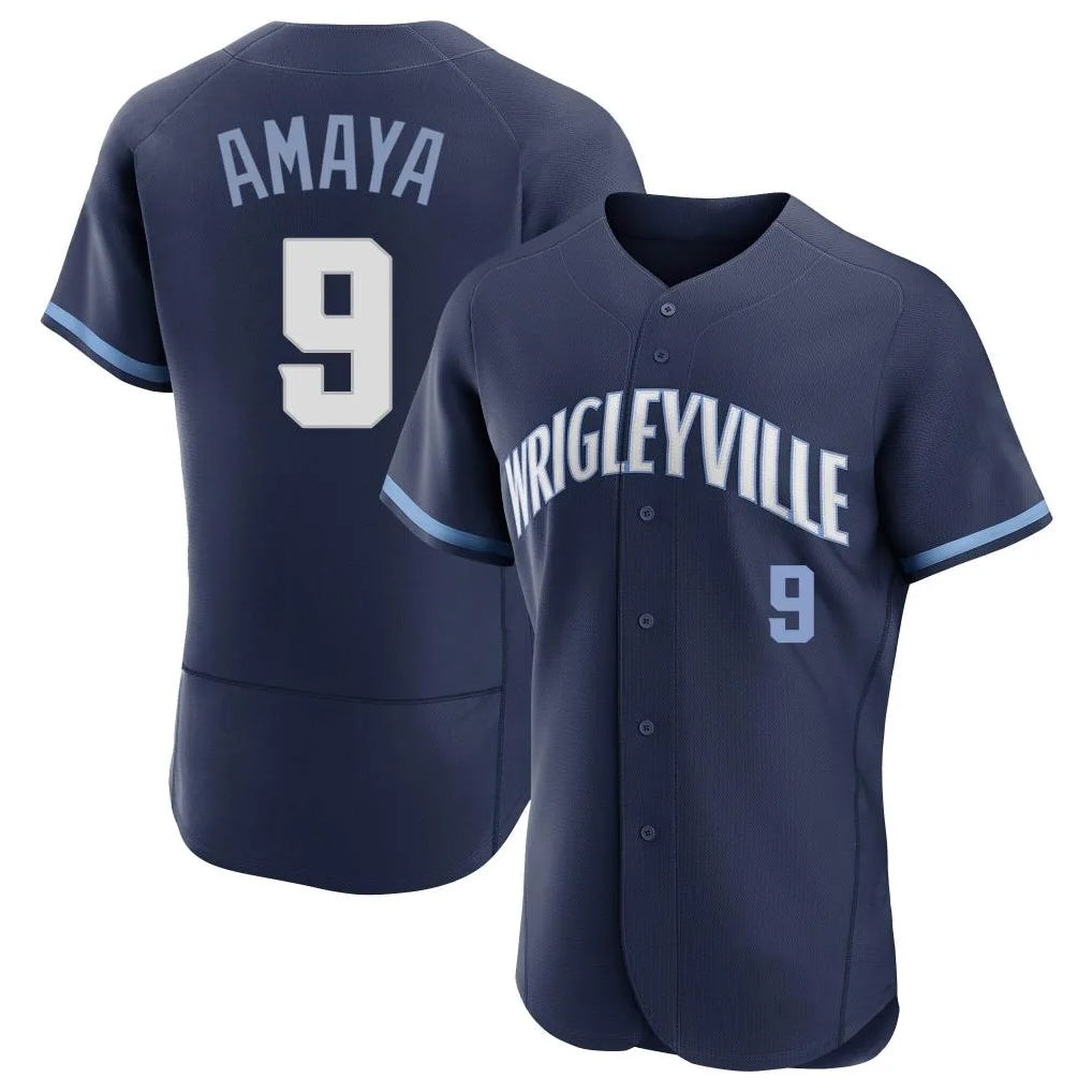 Chicago Cubs #9 Miguel Amaya Player Navy REYNOLDS City Connect Limited Elite Home Stitched Jerseys