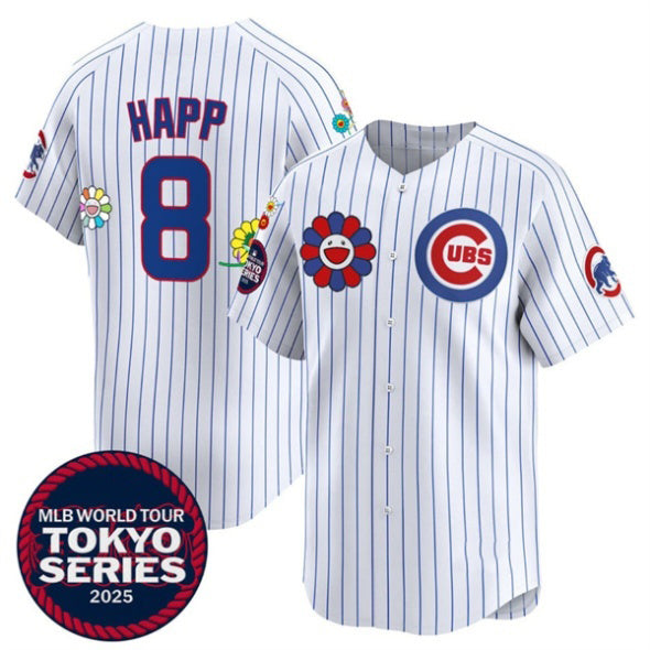 Chicago Cubs #8 Ian Happ White REYNOLDS 2025 Tokyo Series Limited Stitched Jersey