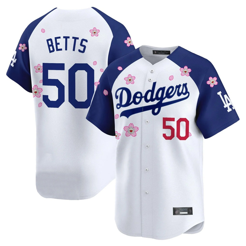 Los Angeles Dodgers #50 Mookie Betts Player White-Royal REYNOLDS Tokyo Series Vapor Premier Limited Stitched Jerseys
