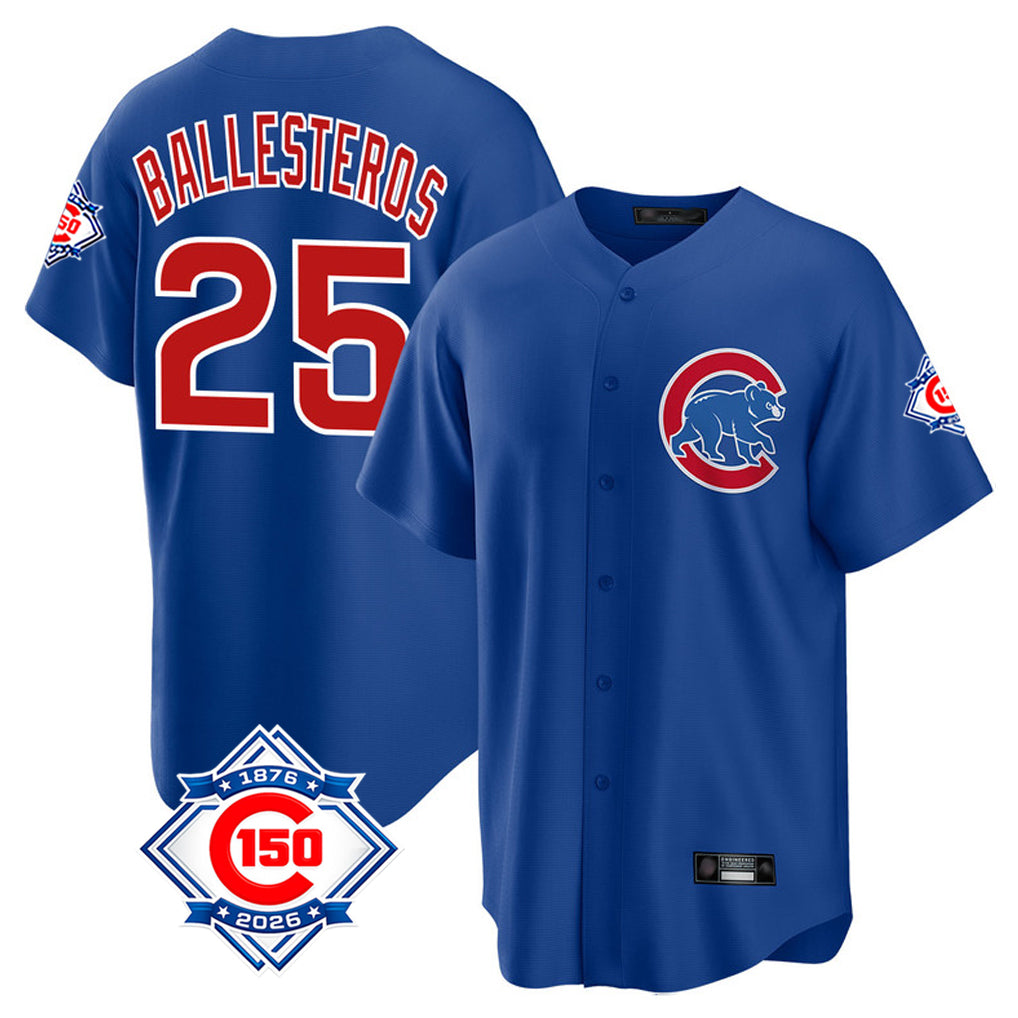 Chicago Cubs #25 Moises Ballesteros Player Royal REYNOLDS 150th Anniversary Home Game Stitched Jerseys