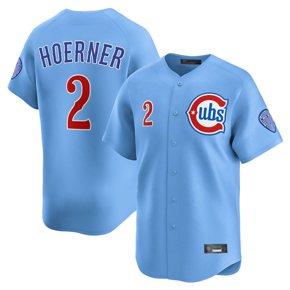 Chicago Cubs #2 Nico Hoerner Player Light Blue REYNOLDS Limited Home Stitched Jerseys