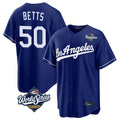 Los Angeles Dodgers #50 Mookie Betts Player Royal REYNOLDS World Series Game Stitched Jerseys
