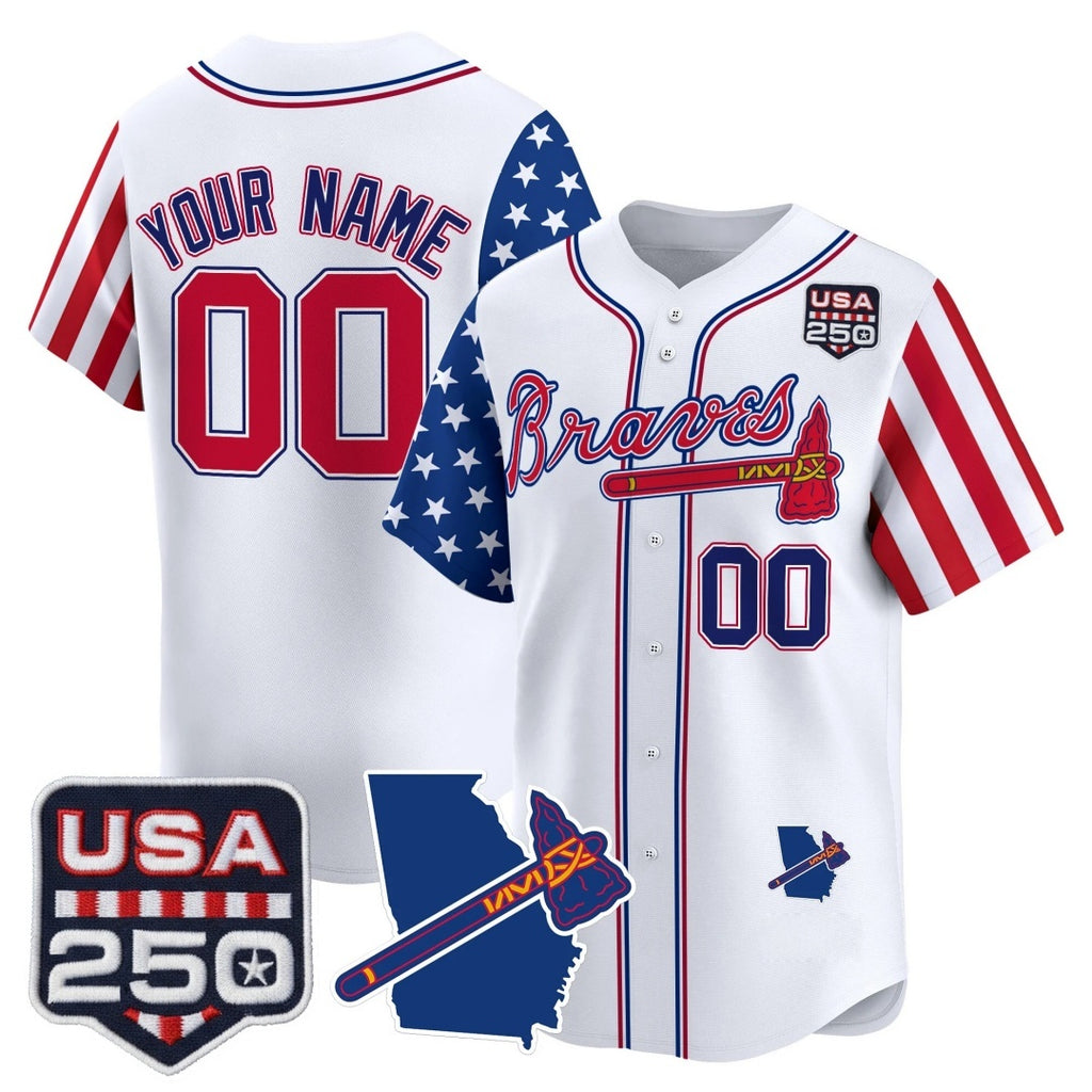 Custom Atlanta Braves America 250 Edition Vapor Premier Limited White REYNOLDS Stitched Jerseys