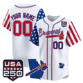 Custom Atlanta Braves America 250 Edition Vapor Premier Limited White REYNOLDS Stitched Jerseys