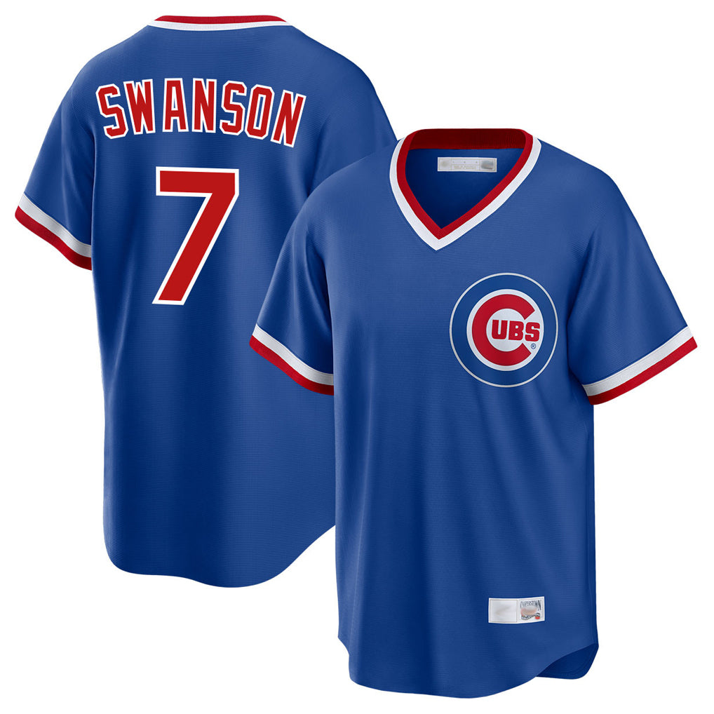 Chicago Cubs #7 Dansby Swanson Player Royal REYNOLDS T-shirt Cooperstown Collection Limited Stitched Jerseys