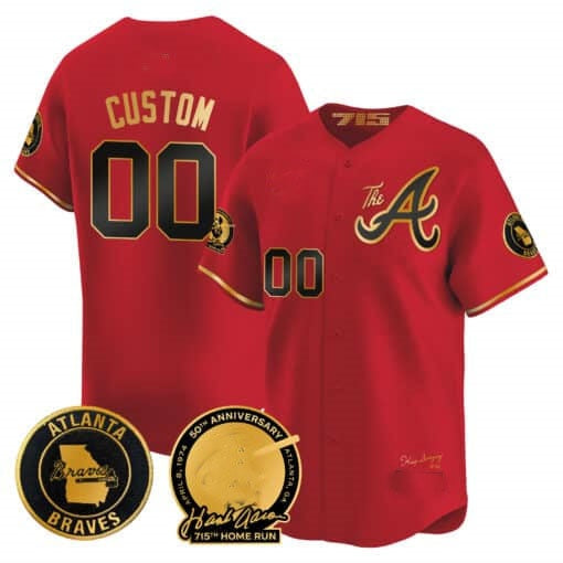 Custom Atlanta Braves Hank Aaron 715th Home Run Patch Vapor Premier Limited Jersey V2 ¨C Red Glod REYNOLDS