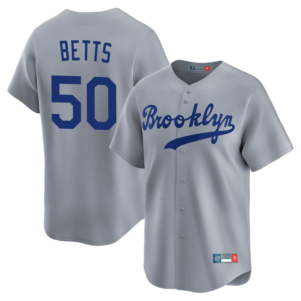 Los Angeles Dodgers #50 Mookie Betts Player Gray REYNOLDS Game Limited Home Stitched Jerseys