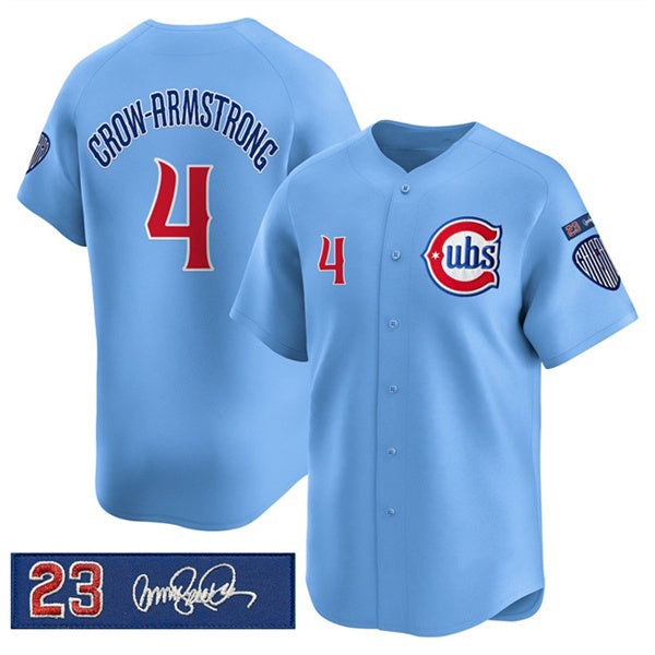 Chicago Cubs #4 Pete Crow-Armstrong Blue REYNOLDS 'Ryne Sandberg Tribute' Vapor Limited V3 Stitched Jersey