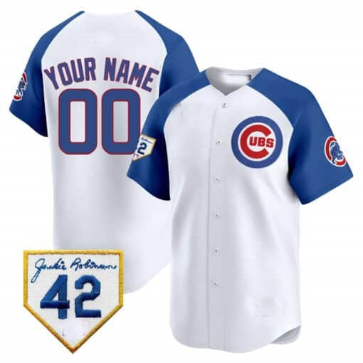 Custom Chicago Cubs 2024 Jackie Robinson Patch Vapor Premier Limited Jersey V2 ¨C White Royal REYNOLDS