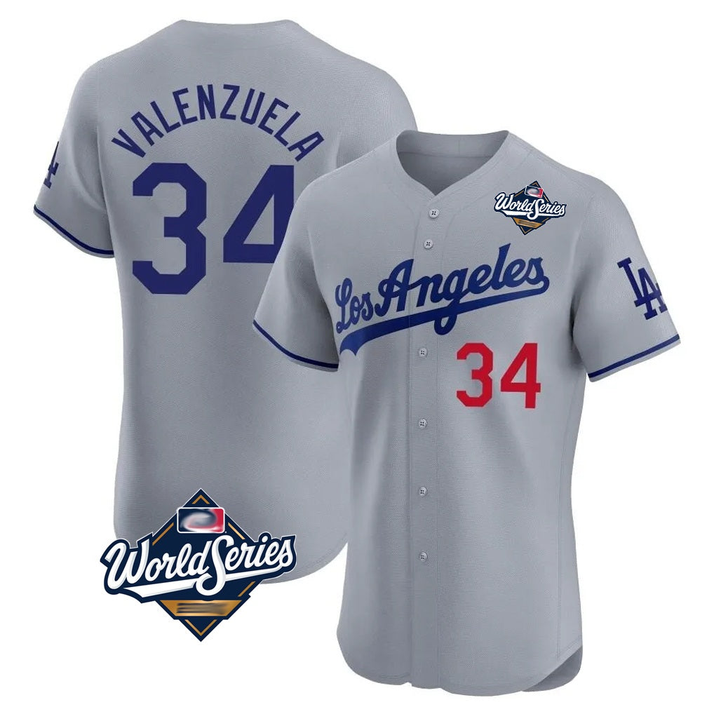 Los Angeles Dodgers #34 Fernando Valenzuela Player Gray REYNOLDS World Series Limited Elite Home Stitched Jerseys