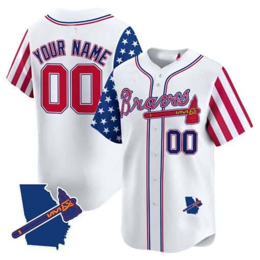 Custom Atlanta Braves White REYNOLDS 2024 Independence Day Vapor Premier Limited Jersey V2 ¨C All Stitched