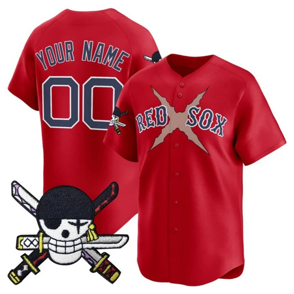Custom Boston Red Sox x One Piece Red REYNOLDS Zoro Patch Vapor Premier Limited Jersey - Stitched