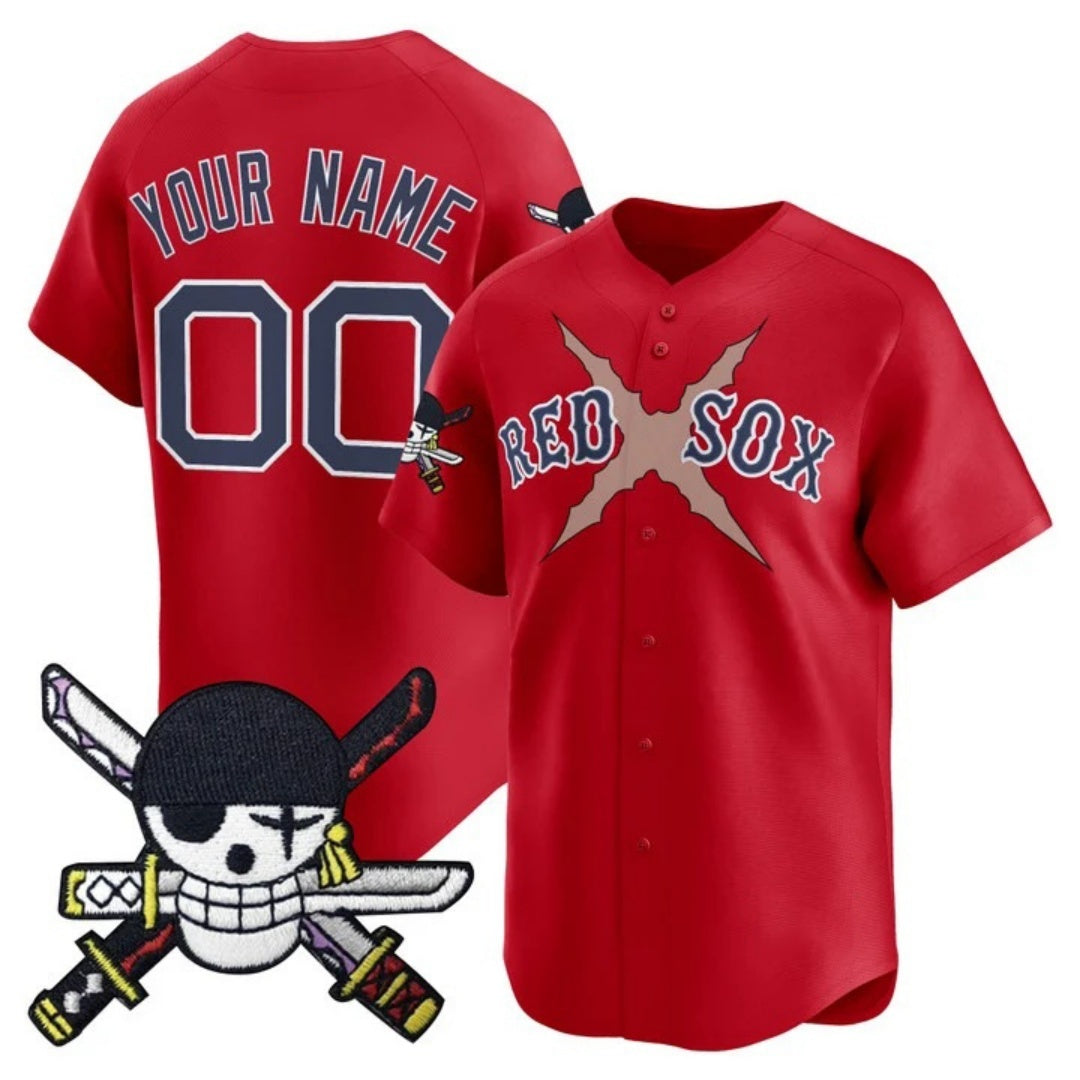 Custom Boston Red Sox x One Piece Red REYNOLDS Zoro Patch Vapor Premier Limited Jersey - Stitched