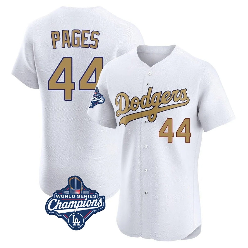 Los Angeles Dodgers #44 Andy Pages Player White Gold REYNOLDS World Series Meet Limited Elite Home Stitched Jerseys