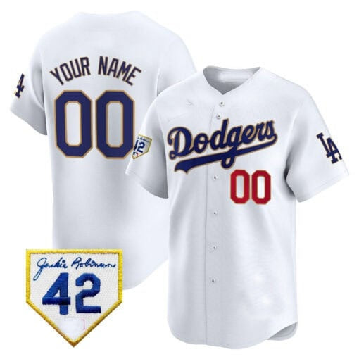Custom Los Angeles Dodgers 2024 Jackie Robinson Patch Vapor Premier Limited Jersey ¨C White REYNOLDS