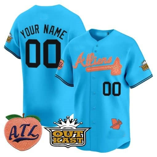 Custom Atlanta Braves Atliens & Peach Vapor Premier Limited Jersey ¨CBlue REYNOLDS