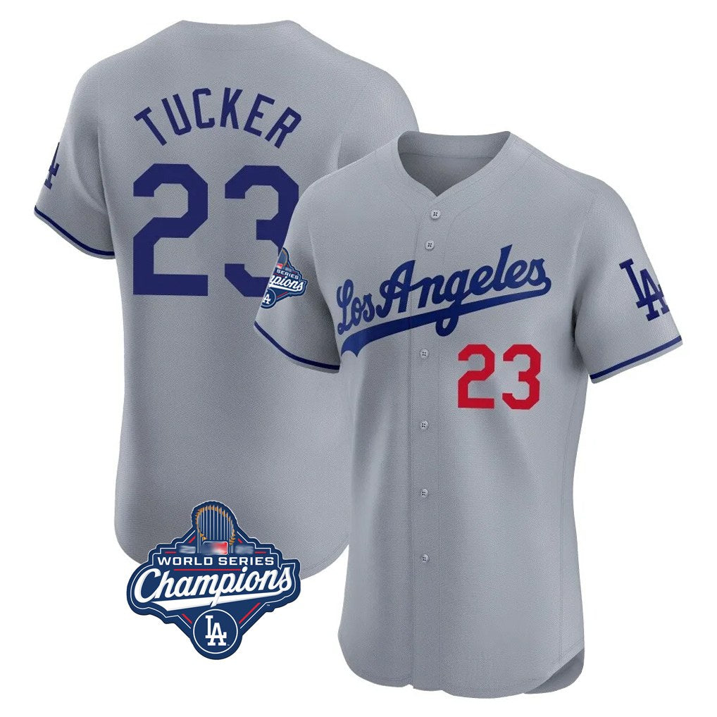 Los Angeles Dodgers #23 Kyle Tucker Player Gray REYNOLDS World Series Meet Limited Elite Home Stitched Jerseys